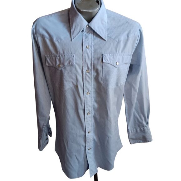 Vintage 1980s Blue Western Shirt Mens Large Texas Mesquite USA Snapper Indy - Picture 1 of 7